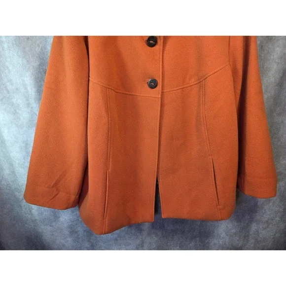 Chicos Orange Wool Blend Swing Coat Leopard Print Lining Mock Neck Womens Size 3 - Picture 3 of 8